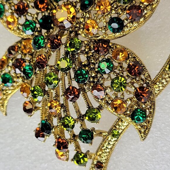 Colorful Rhinestone Gold Tone Large Brooch or Pendant - Picture 4 of 13